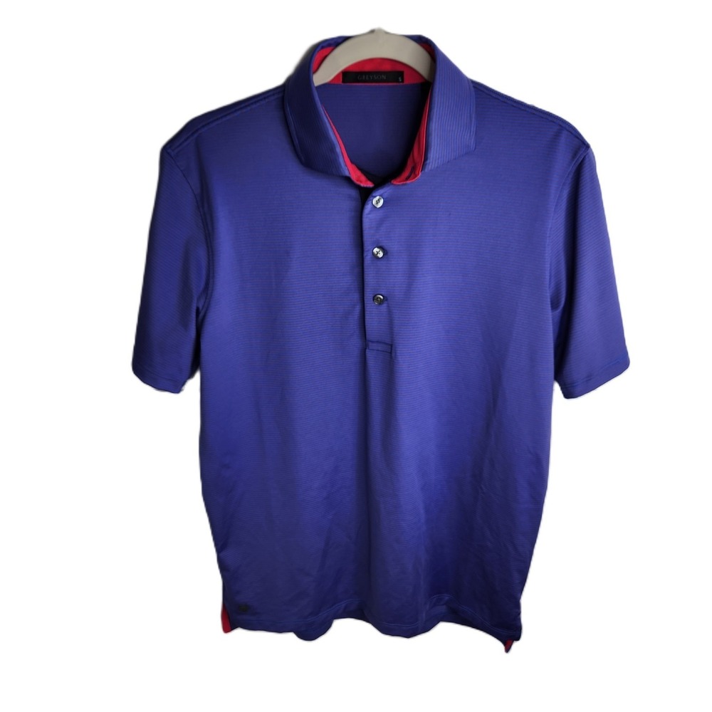 Greyson Men's Polo Shirt Striped Size Small Blue Purple Golf Performance Tech